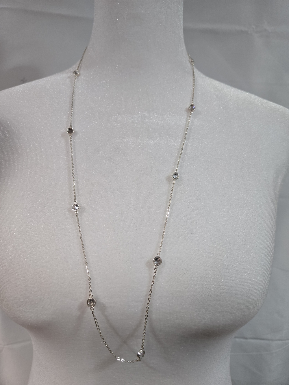 Premier Designs Silver Long Station Necklace with Clear Stones
